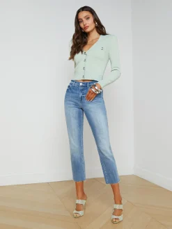 L'AGENCE Spring '24 Catalog|Spring Collection|Taya V-Neck Cardigan Laurel Green/Lurex