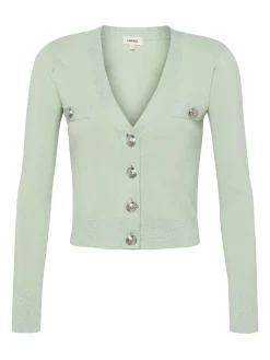 L'AGENCE Spring '24 Catalog|Spring Collection|Taya V-Neck Cardigan Laurel Green/Lurex