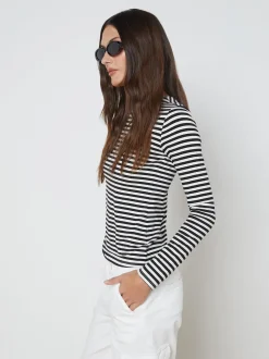 L'AGENCE Resort Collection|Tees|Tess Long Sleeve Tee Black/White Stripe