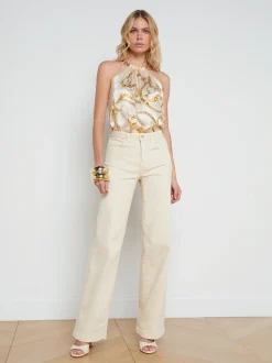 L'AGENCE Online Exclusives|Print Edition|Tillie Silk Chain-Neck Top Ecru Multi Oversized Chain