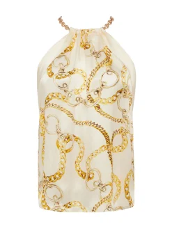 L'AGENCE Online Exclusives|Print Edition|Tillie Silk Chain-Neck Top Ecru Multi Oversized Chain