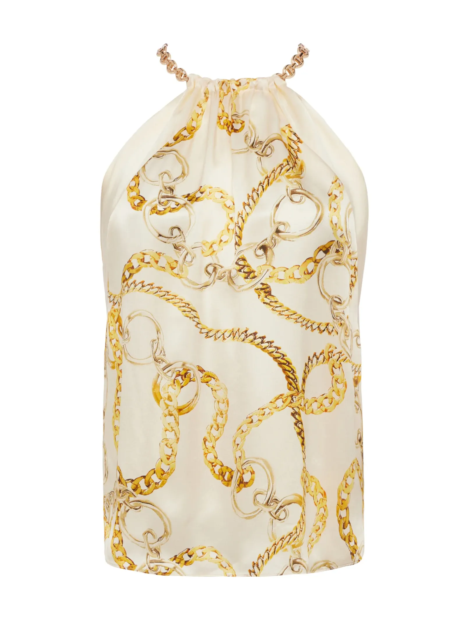 L'AGENCE Online Exclusives|Print Edition|Tillie Silk Chain-Neck Top Ecru Multi Oversized Chain