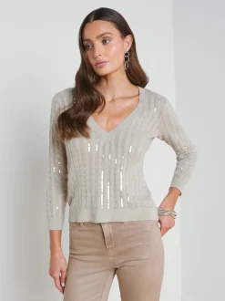 L'AGENCE Back in Stock|Spring Collection|Trinity Sequin Stripe Sweater Pale Neutral