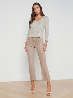 L'AGENCE Back in Stock|Spring Collection|Trinity Sequin Stripe Sweater Pale Neutral