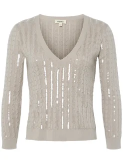 L'AGENCE Back in Stock|Spring Collection|Trinity Sequin Stripe Sweater Pale Neutral
