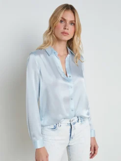 L'AGENCE Spring '24 Catalog|Spring Collection|Tyler Silk Blouse Ice Water