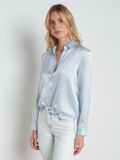 L'AGENCE Spring '24 Catalog|Spring Collection|Tyler Silk Blouse Ice Water