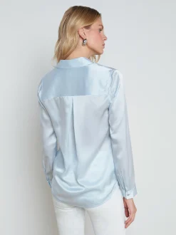 L'AGENCE Spring '24 Catalog|Spring Collection|Tyler Silk Blouse Ice Water