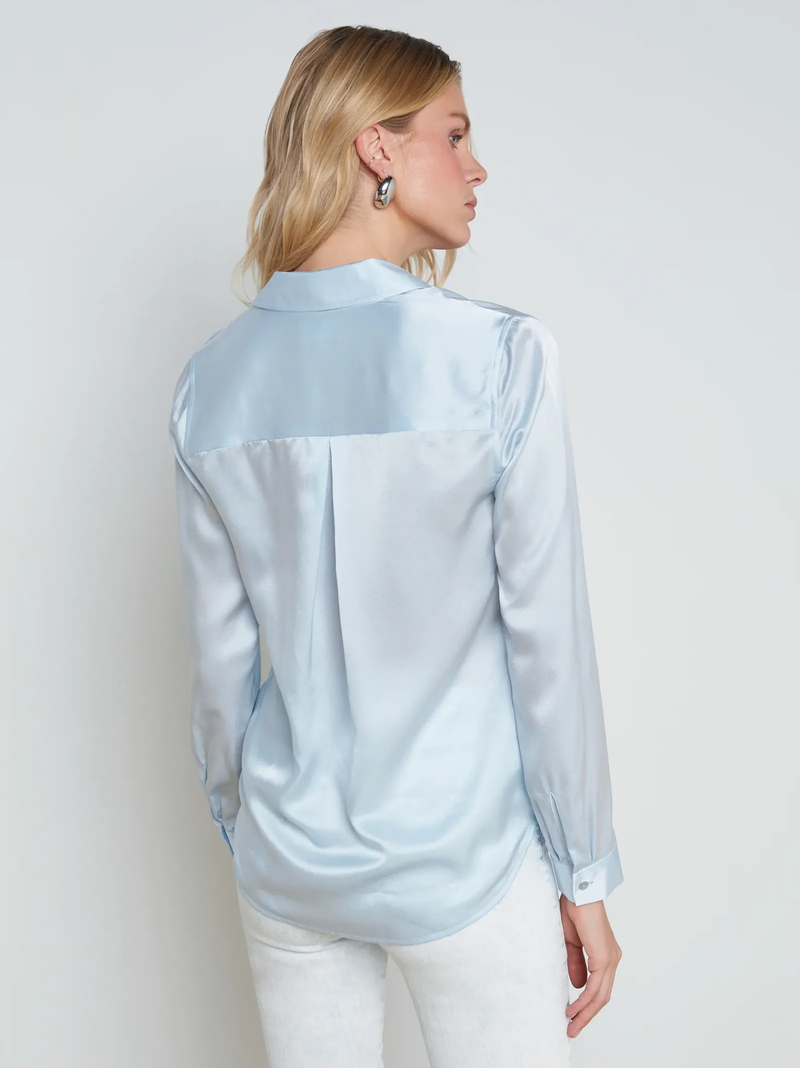 L'AGENCE Spring '24 Catalog|Spring Collection|Tyler Silk Blouse Ice Water