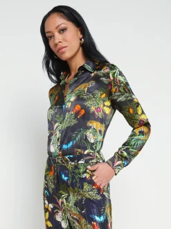 L'AGENCE Back in Stock|Spring Collection|Tyler Silk Blouse Black Multi Butterfly Tiger Jungle
