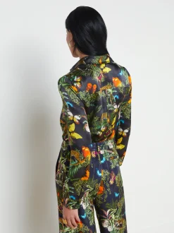 L'AGENCE Back in Stock|Spring Collection|Tyler Silk Blouse Black Multi Butterfly Tiger Jungle