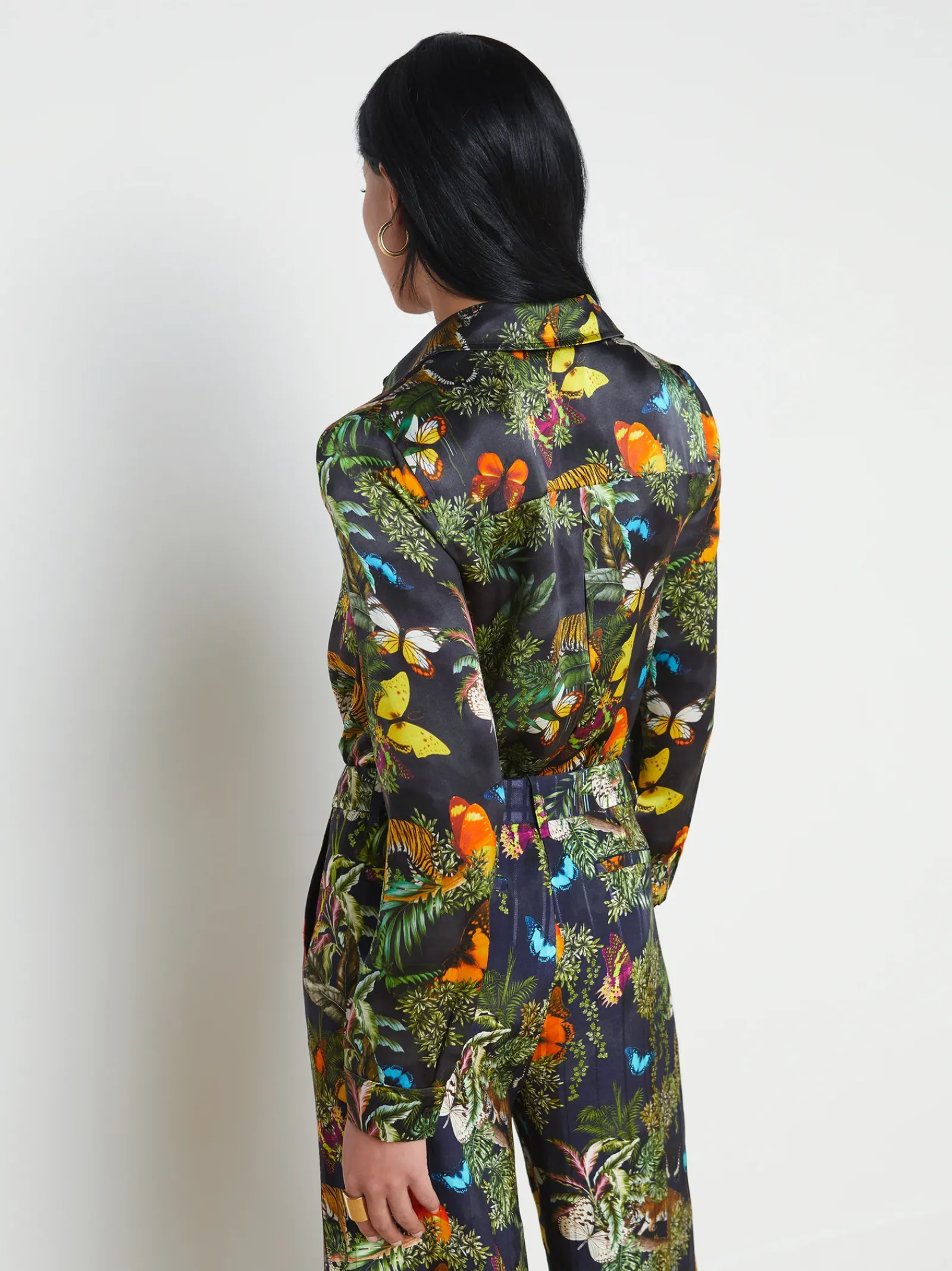 L'AGENCE Back in Stock|Spring Collection|Tyler Silk Blouse Black Multi Butterfly Tiger Jungle
