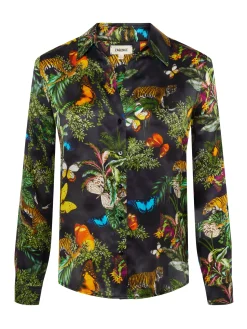 L'AGENCE Back in Stock|Spring Collection|Tyler Silk Blouse Black Multi Butterfly Tiger Jungle