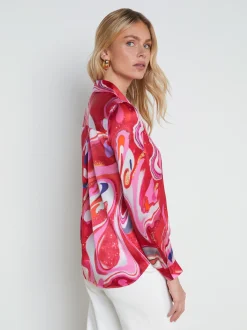 L'AGENCE Print Edition|Spring Collection|Tyler Silk Blouse Pink Multi Tie Dye Swirl