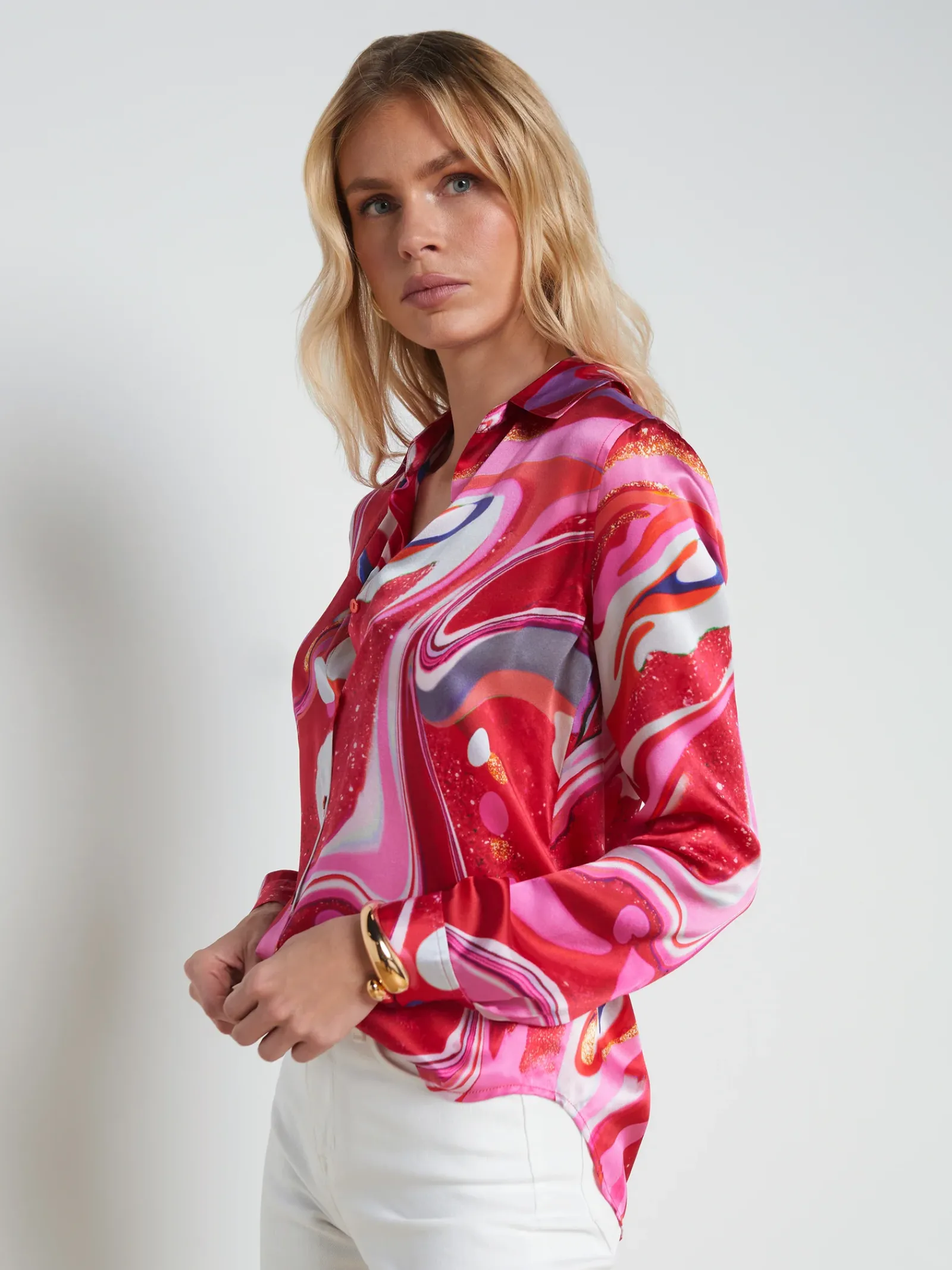 L'AGENCE Print Edition|Spring Collection|Tyler Silk Blouse Pink Multi Tie Dye Swirl