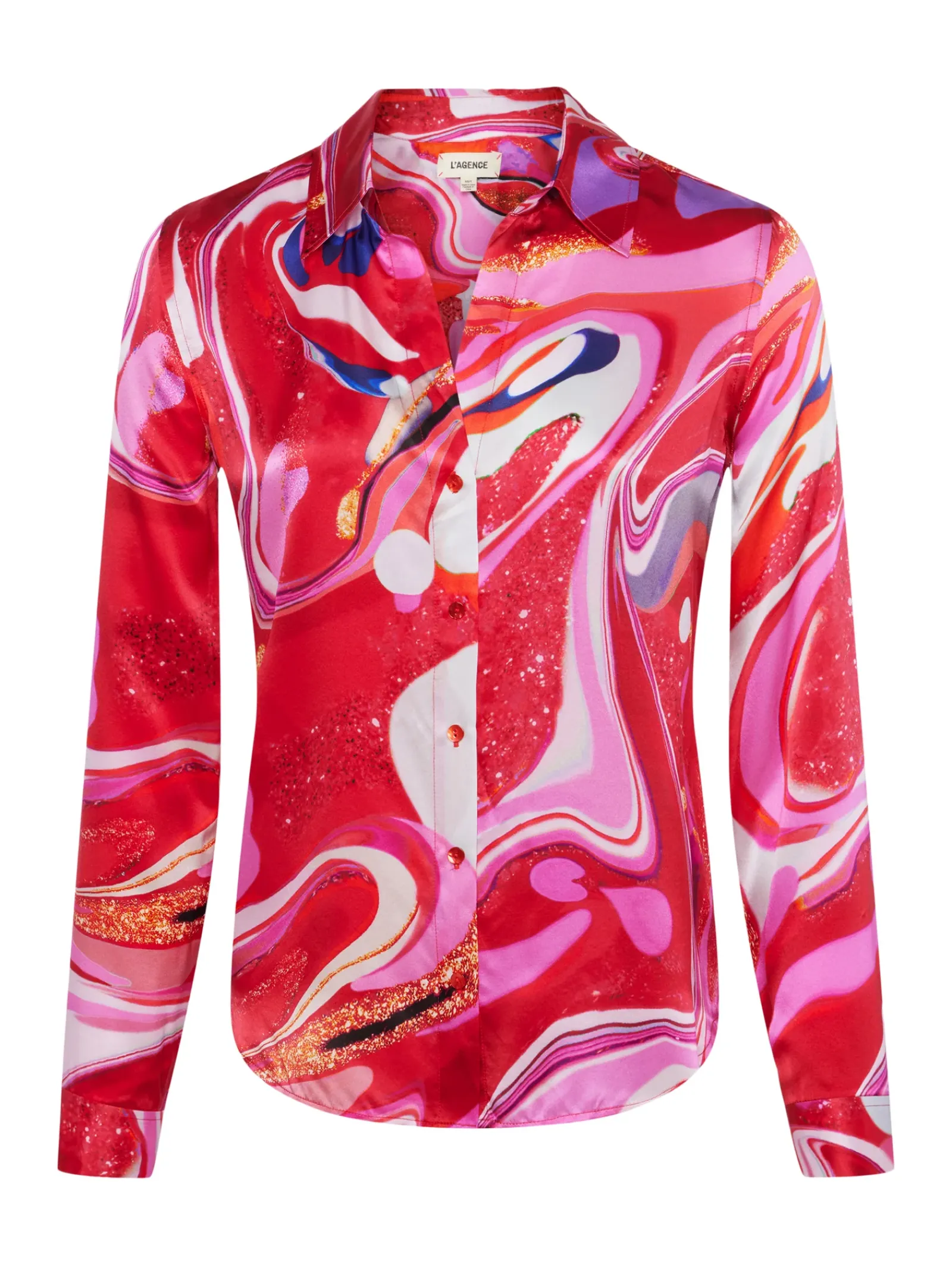 L'AGENCE Print Edition|Spring Collection|Tyler Silk Blouse Pink Multi Tie Dye Swirl