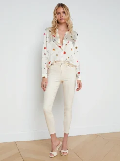 L'AGENCE Print Edition|Spring Collection|Tyler Silk Blouse Champagne Multi Heart Jewel