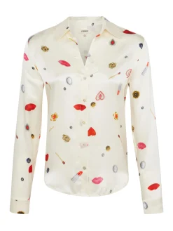 L'AGENCE Print Edition|Spring Collection|Tyler Silk Blouse Champagne Multi Heart Jewel