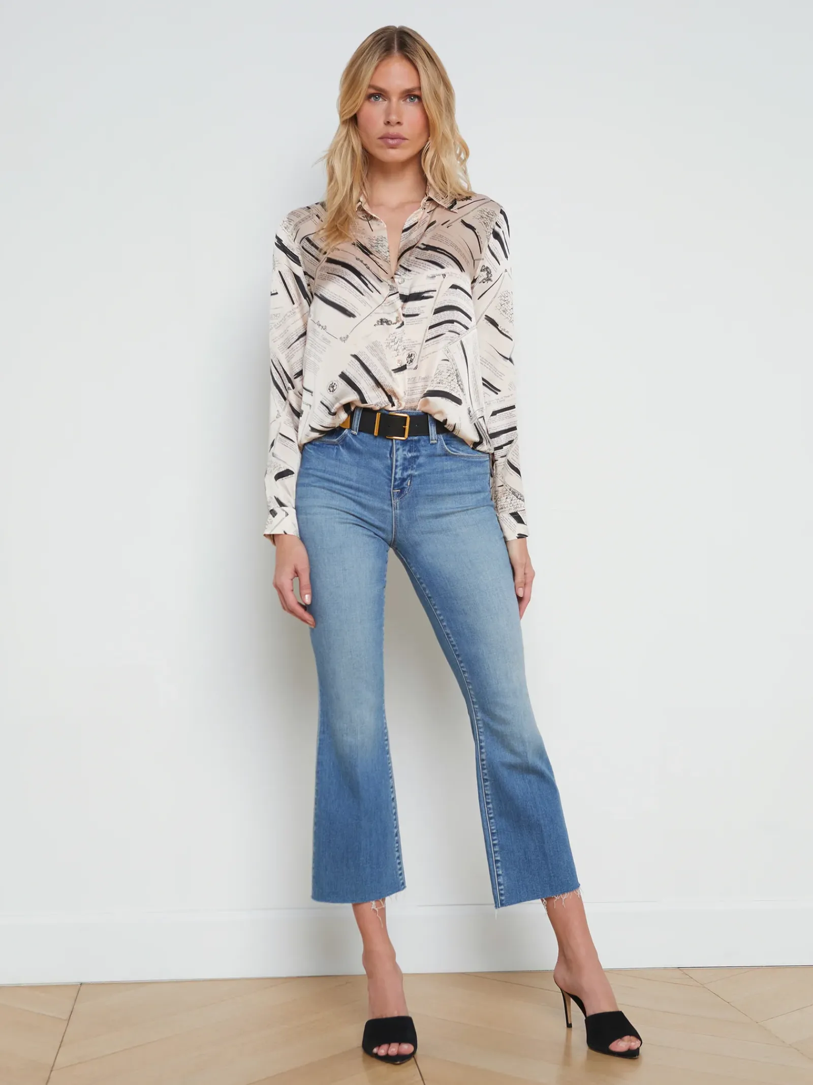L'AGENCE Print Edition|Spring Collection|Tyler Silk Blouse Ecru/Black Typewriter