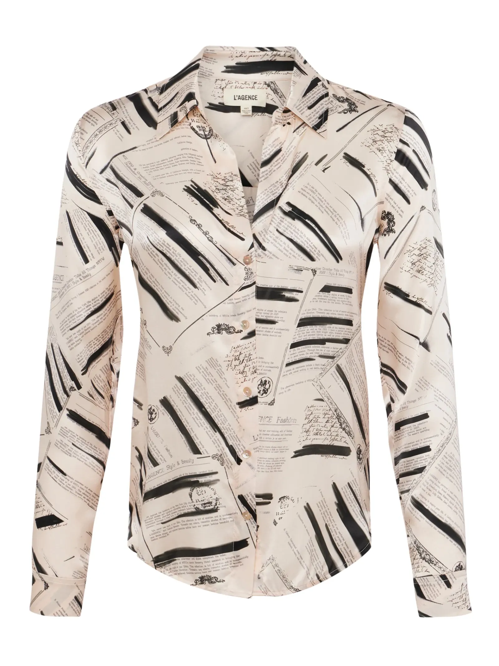 L'AGENCE Print Edition|Spring Collection|Tyler Silk Blouse Ecru/Black Typewriter
