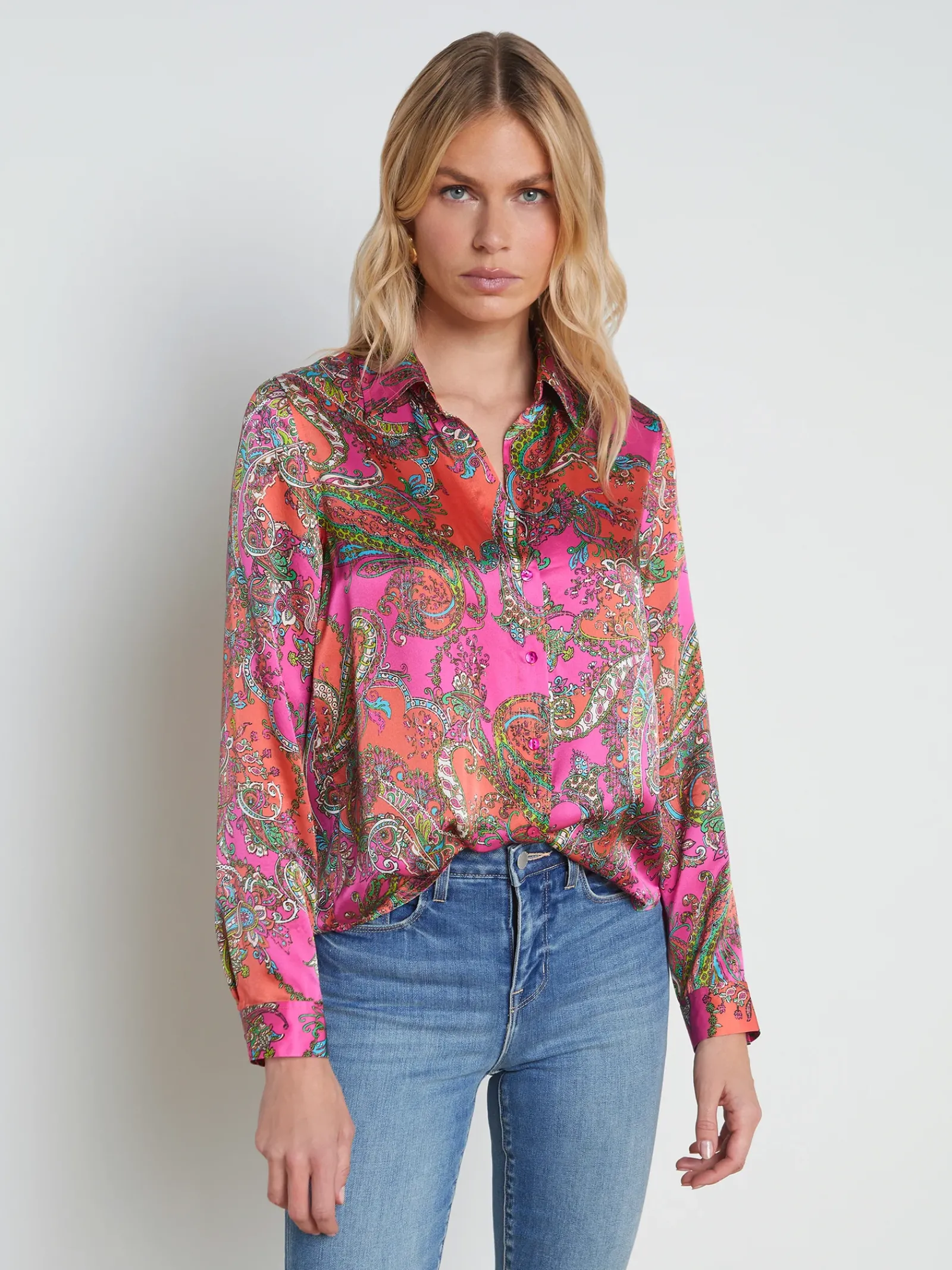 L'AGENCE Print Edition|Spring Collection|Tyler Silk Blouse Rhodamine Multi Bright Pop Paisley