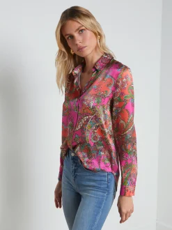 L'AGENCE Print Edition|Spring Collection|Tyler Silk Blouse Rhodamine Multi Bright Pop Paisley