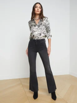 L'AGENCE Print Edition|Blouses & Tops|Tyler Silk Blouse Ecru Multi Map of Paris