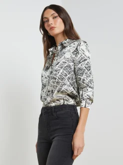 L'AGENCE Print Edition|Blouses & Tops|Tyler Silk Blouse Ecru Multi Map of Paris