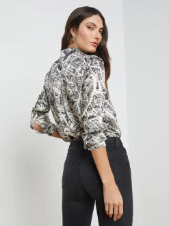 L'AGENCE Print Edition|Blouses & Tops|Tyler Silk Blouse Ecru Multi Map of Paris