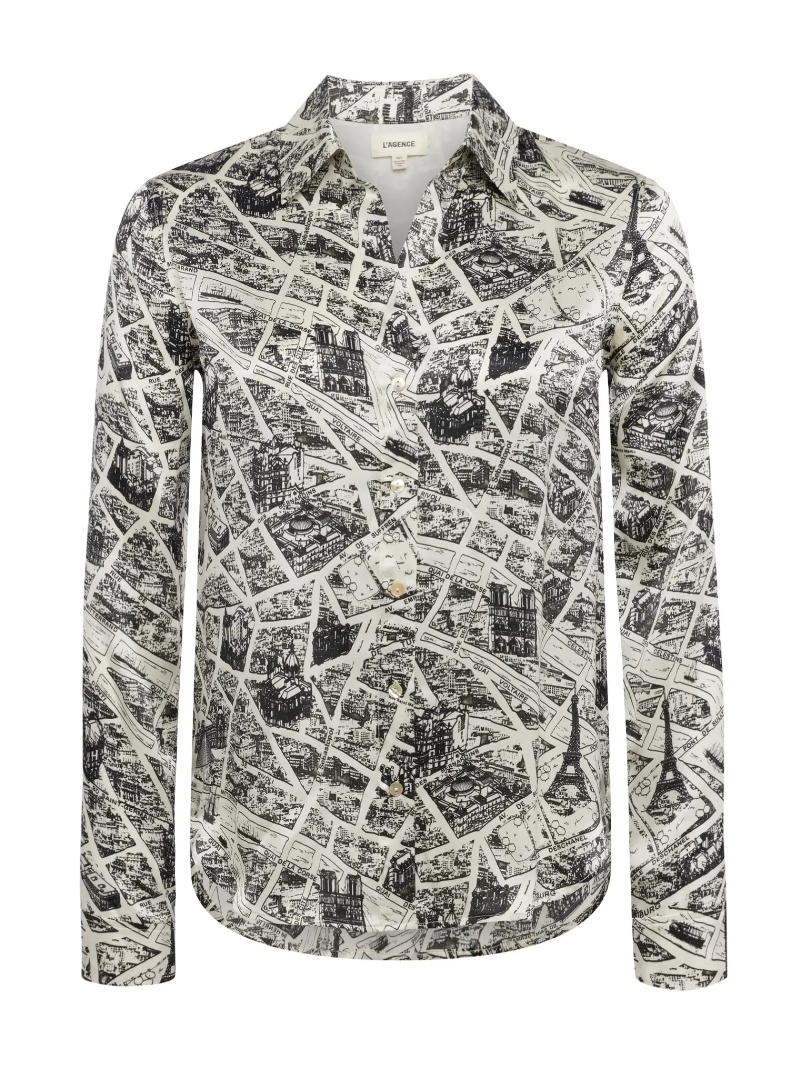 L'AGENCE Print Edition|Blouses & Tops|Tyler Silk Blouse Ecru Multi Map of Paris