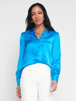 L'AGENCE Back in Stock|Spring Collection|Tyler Silk Blouse Caribbean Blue