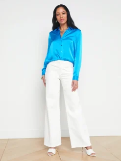 L'AGENCE Back in Stock|Spring Collection|Tyler Silk Blouse Caribbean Blue