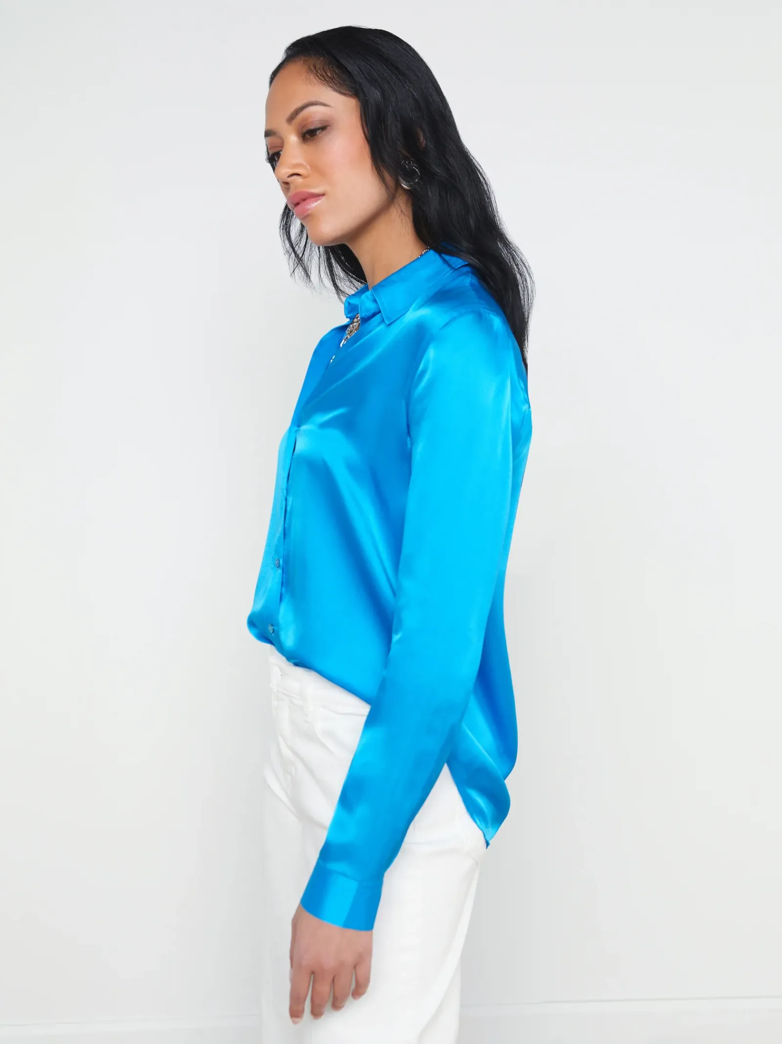 L'AGENCE Back in Stock|Spring Collection|Tyler Silk Blouse Caribbean Blue