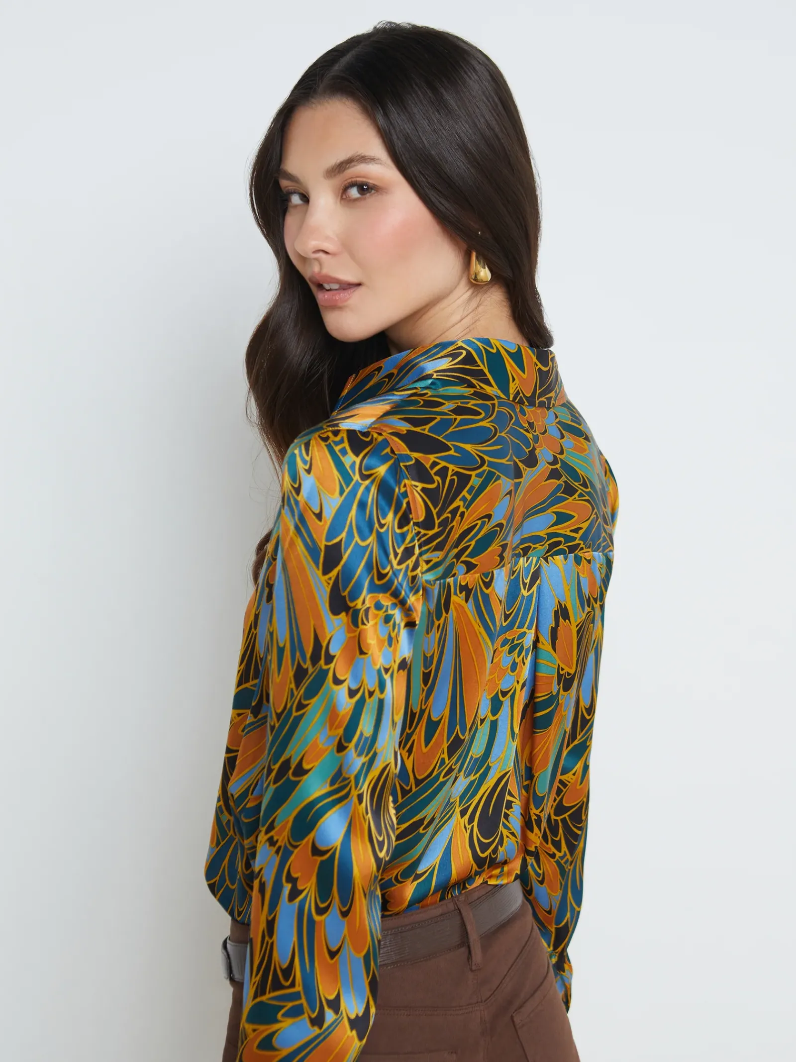 L'AGENCE Resort Collection|Print Edition|Tyler Silk Blouse Blue Multi Parrot Feather