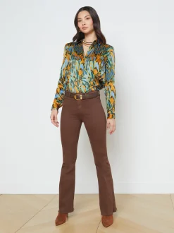 L'AGENCE Resort Collection|Print Edition|Tyler Silk Blouse Blue Multi Parrot Feather