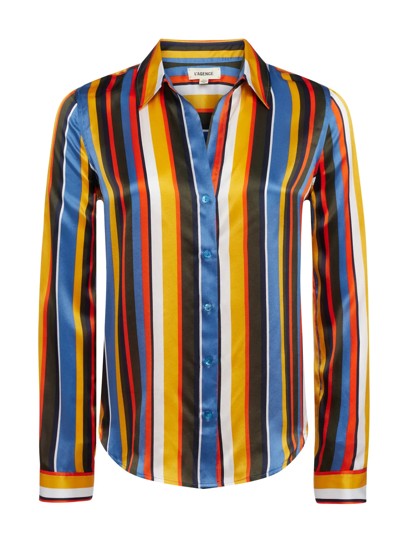 L'AGENCE Resort Collection|Silks|Tyler Silk Blouse Blue Horizon Multi Mixed Stripe