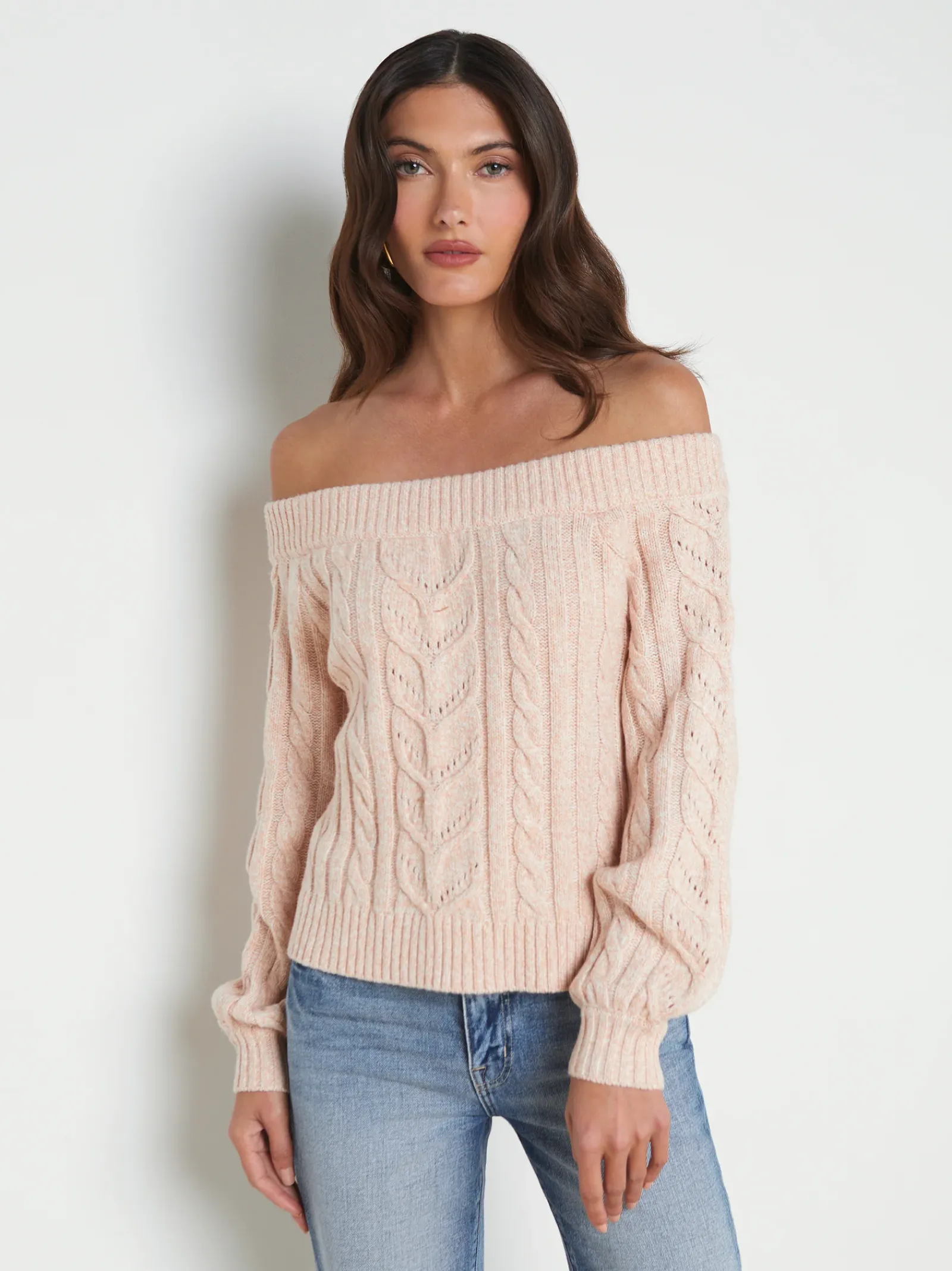 L'AGENCE Spring Collection|Knitwear|Vesta Off-the-Shoulder Sweater Pale Nude