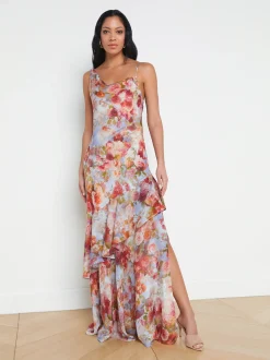 L'AGENCE Print Edition|Spring Collection|Viola Cowl-Neck Silk Gown Multi Soft Cloud Floral