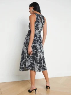 L'AGENCE Print Edition|Spring Collection|Vivian Belted Silk Dress Black/Ecru Sketch Paisley