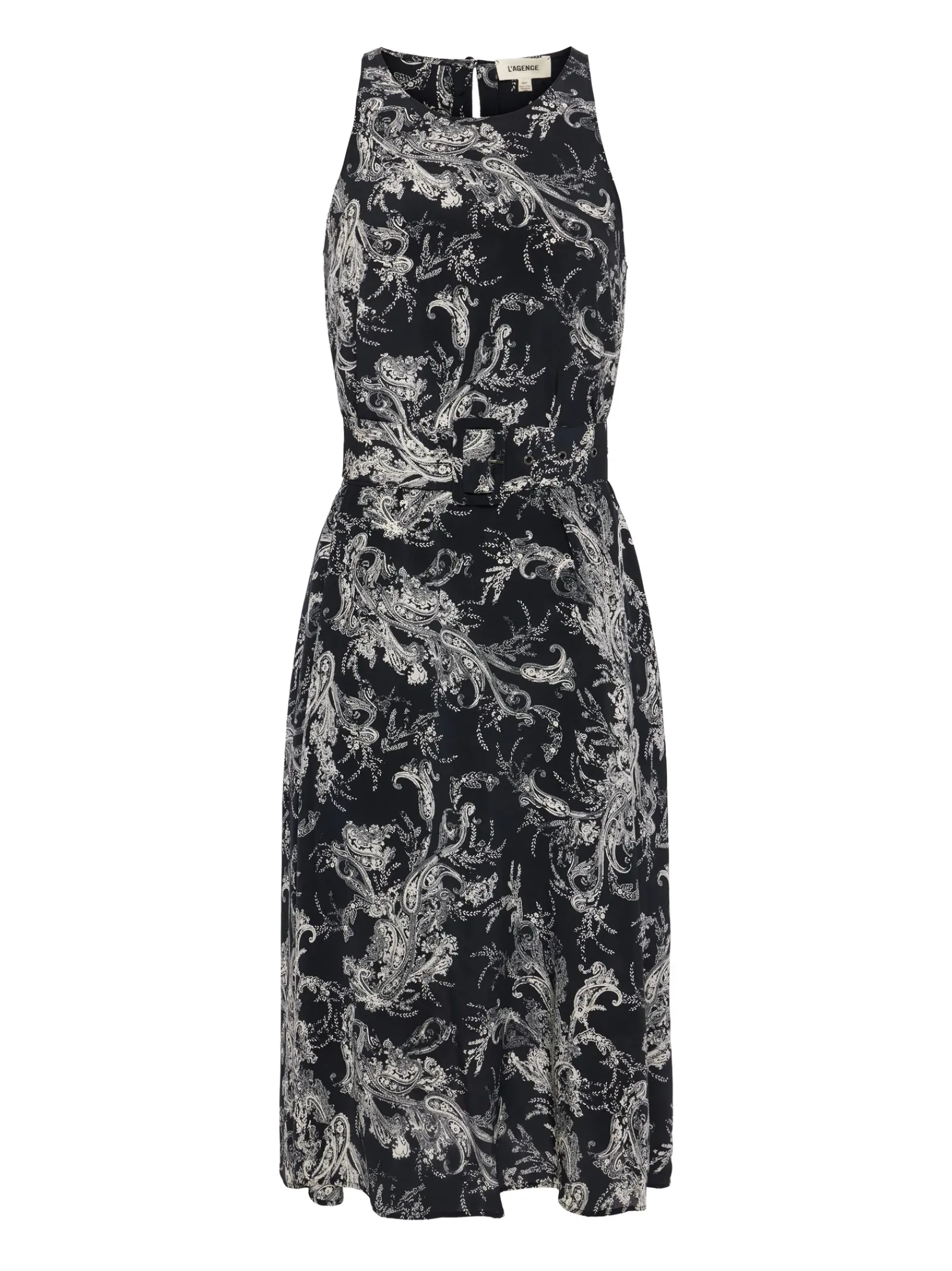 L'AGENCE Print Edition|Spring Collection|Vivian Belted Silk Dress Black/Ecru Sketch Paisley
