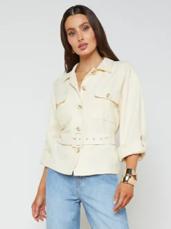 L'AGENCE Spring Collection|Linen|Voyage Linen-Blend Safari Jacket Bone
