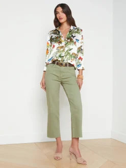 L'AGENCE Petite|Wide & Relaxed|Wanda Cropped Wide-Leg Jean Soft Army