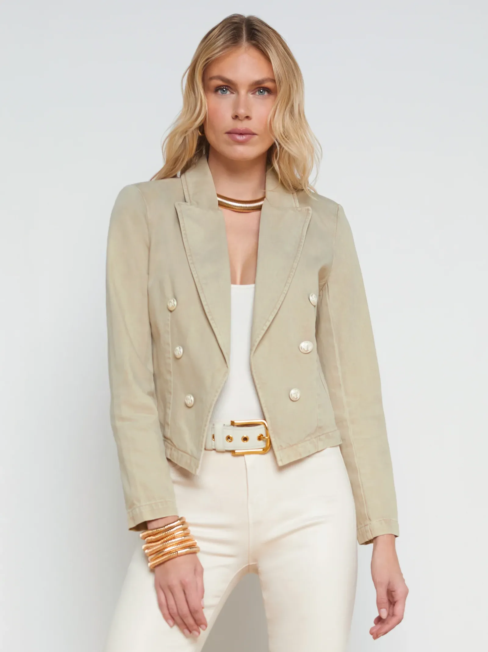 L'AGENCE Spring Collection|Blazers & Jackets|Wayne Denim Blazer Sand Dune