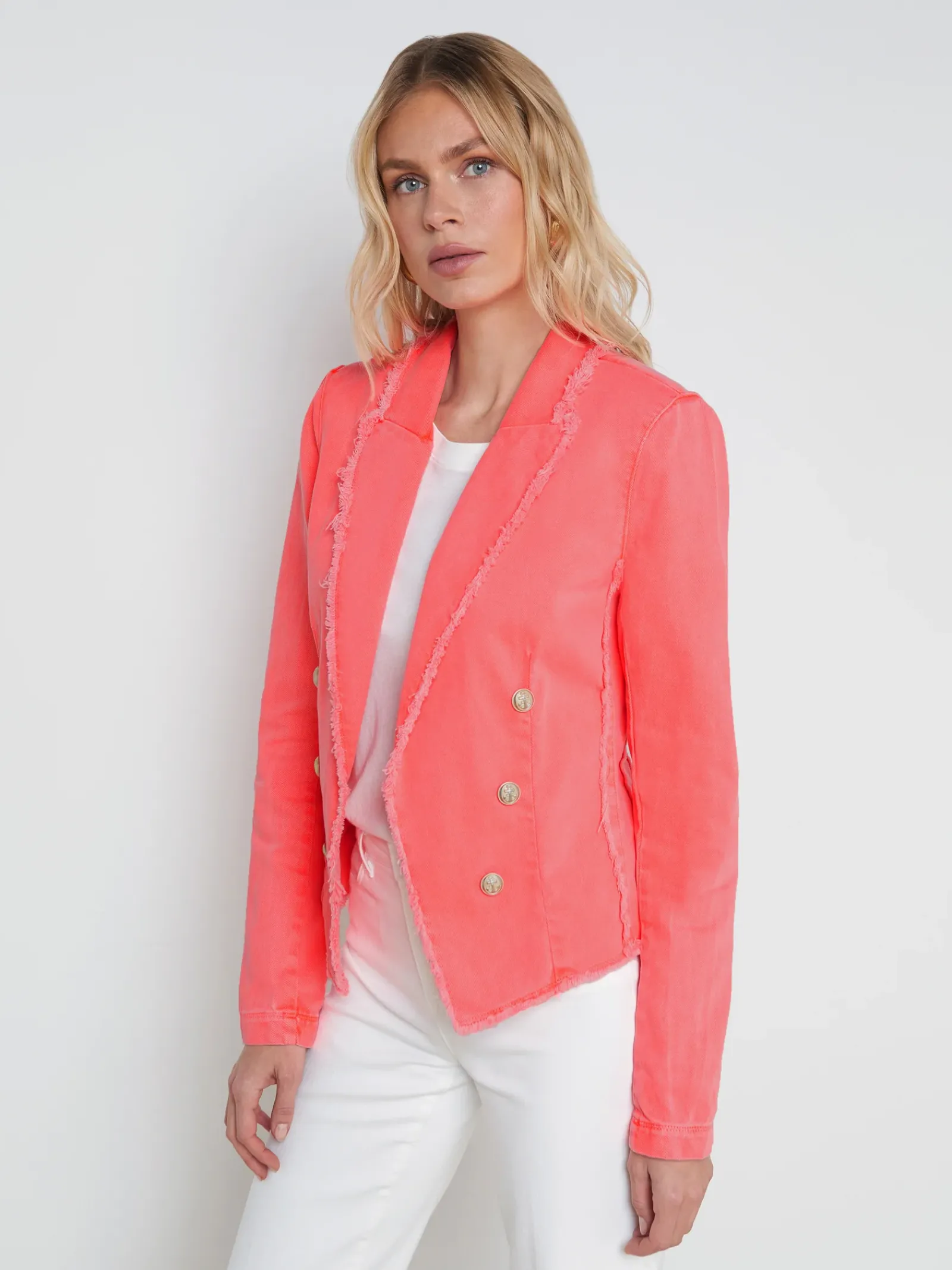 L'AGENCE Spring Collection|Blazers & Jackets|Wayne Denim Blazer Soft Neon Coral