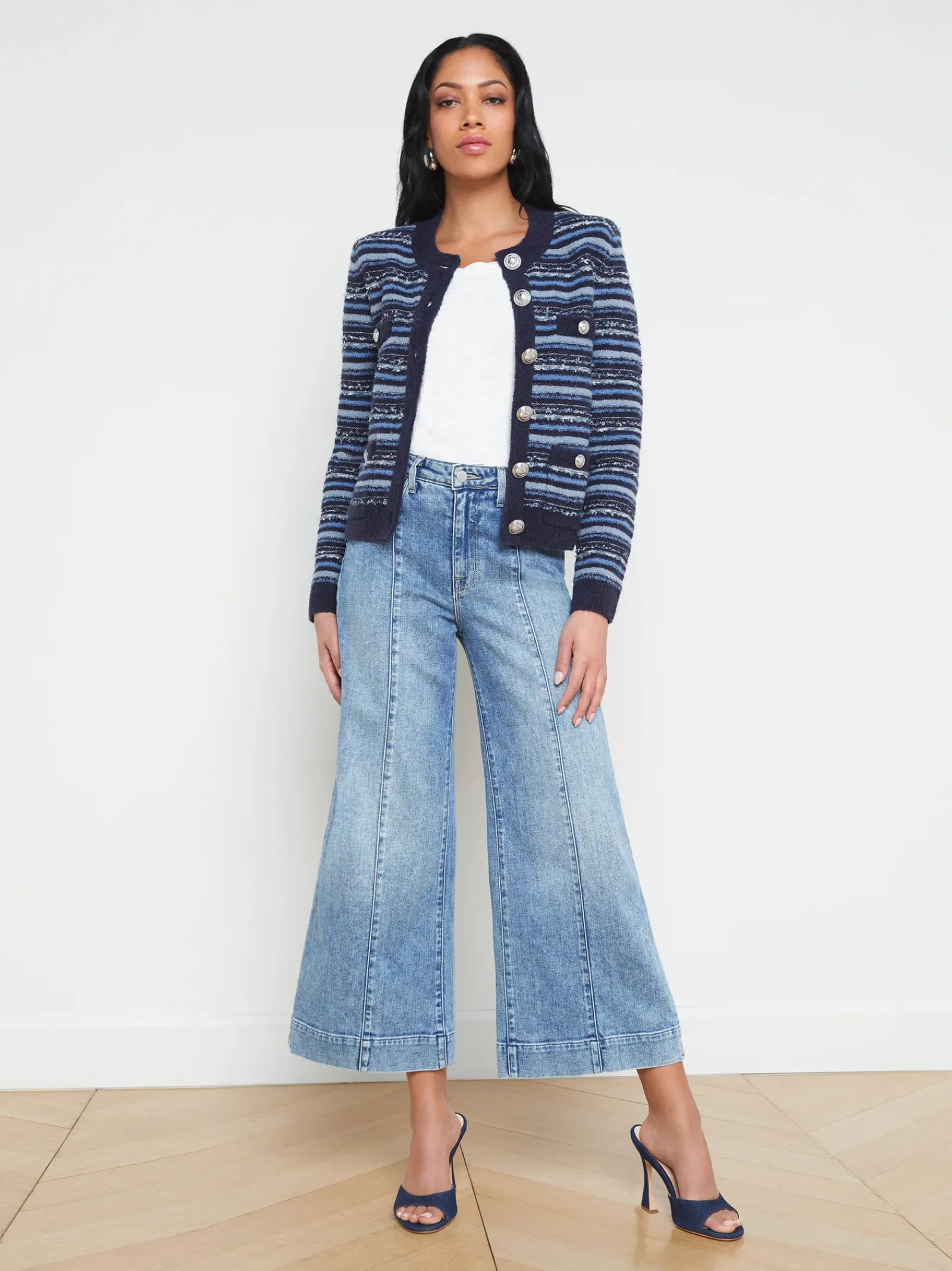 L'AGENCE Spring Collection|Knitwear|Woodson Cardigan Jacket Blue Multi