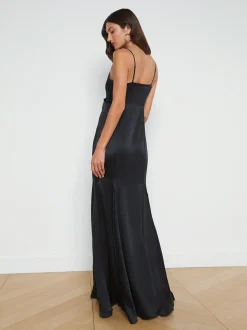 L'AGENCE All Things Black|Spring Collection|Zanna Silk Lace-Trim Gown Black